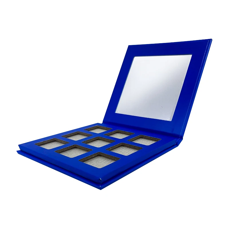 wholesale custom logo Blue 9 color magnetic empty mirror makeup eyeshadow palette box private label shining matte glossy