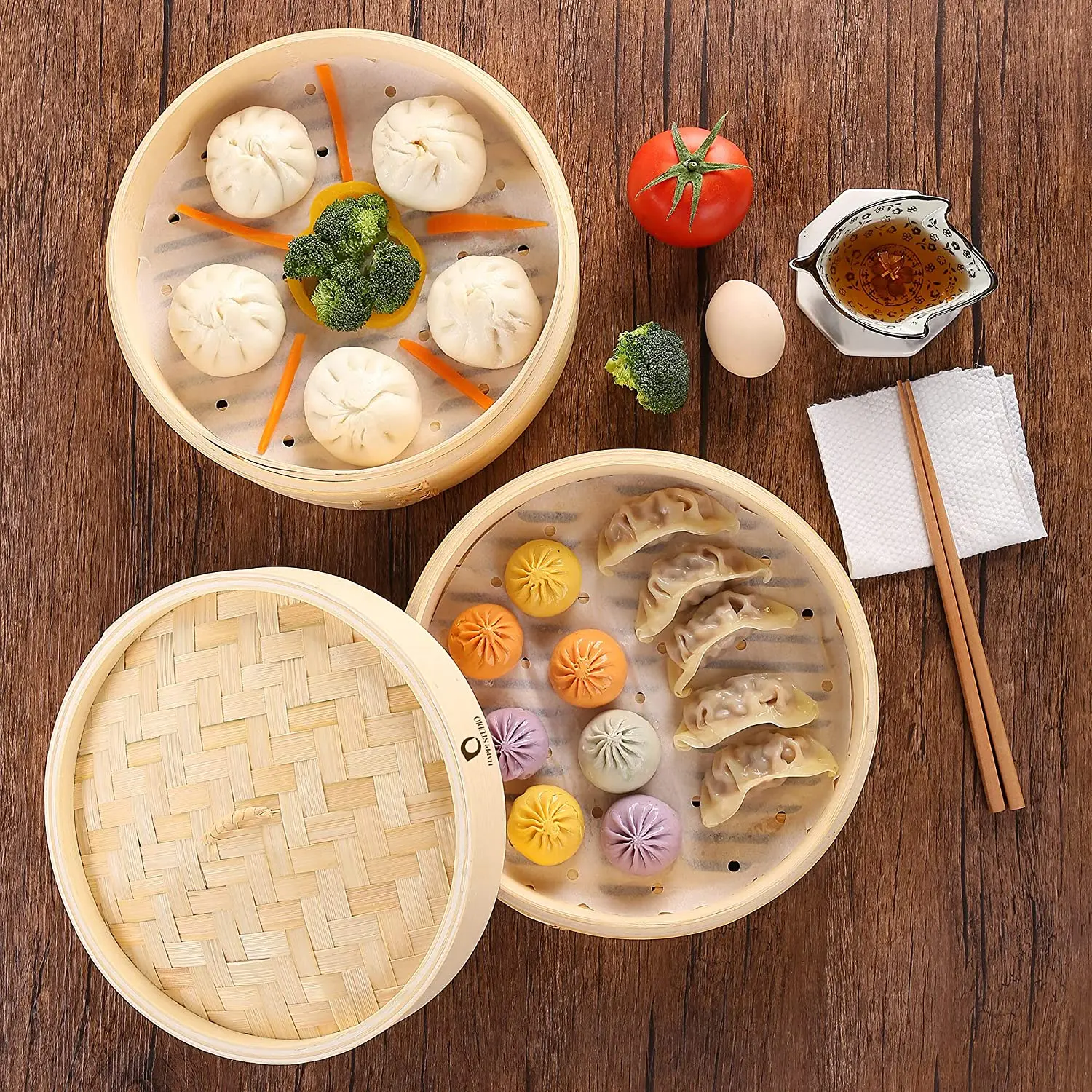 World Of Flavours Aluminum For 10 Inch 2 Tier Bundle Kit Set 12 Inch Tiers Lid Bamboo Steamer Basket With Ring Adapter