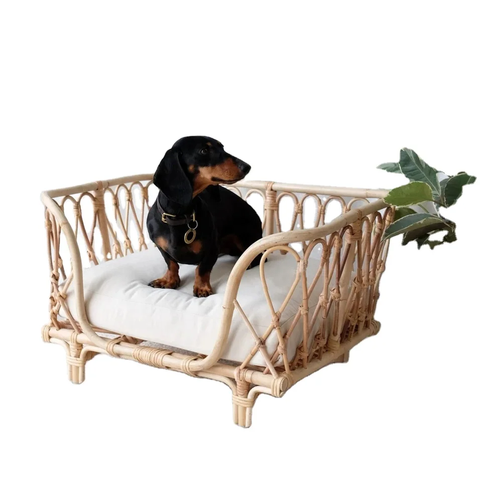 Pet Home Furniture Handmade Rattan Woven Natural Rattan Children Sofa Dog Bed Pet Bed Rattan Chair Pet Bed