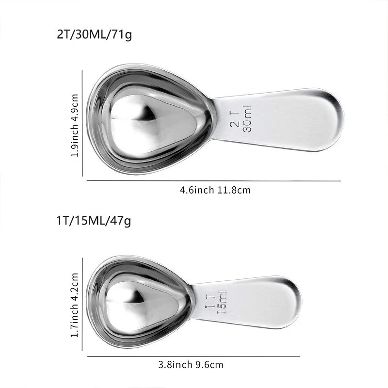Wholesale 15ml And 30ml Long Handle Measuring Spoon Metal 304 Stainless Steel Gold Coffee Scoop