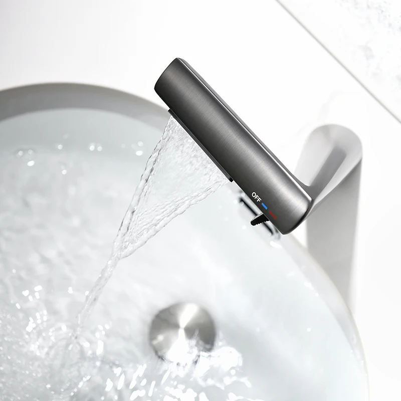 LUSA New design High Quality Brass Bathroom Deck Mounted Single Handle Basin Sink Faucets Hot and Cold Mixer Water Tap