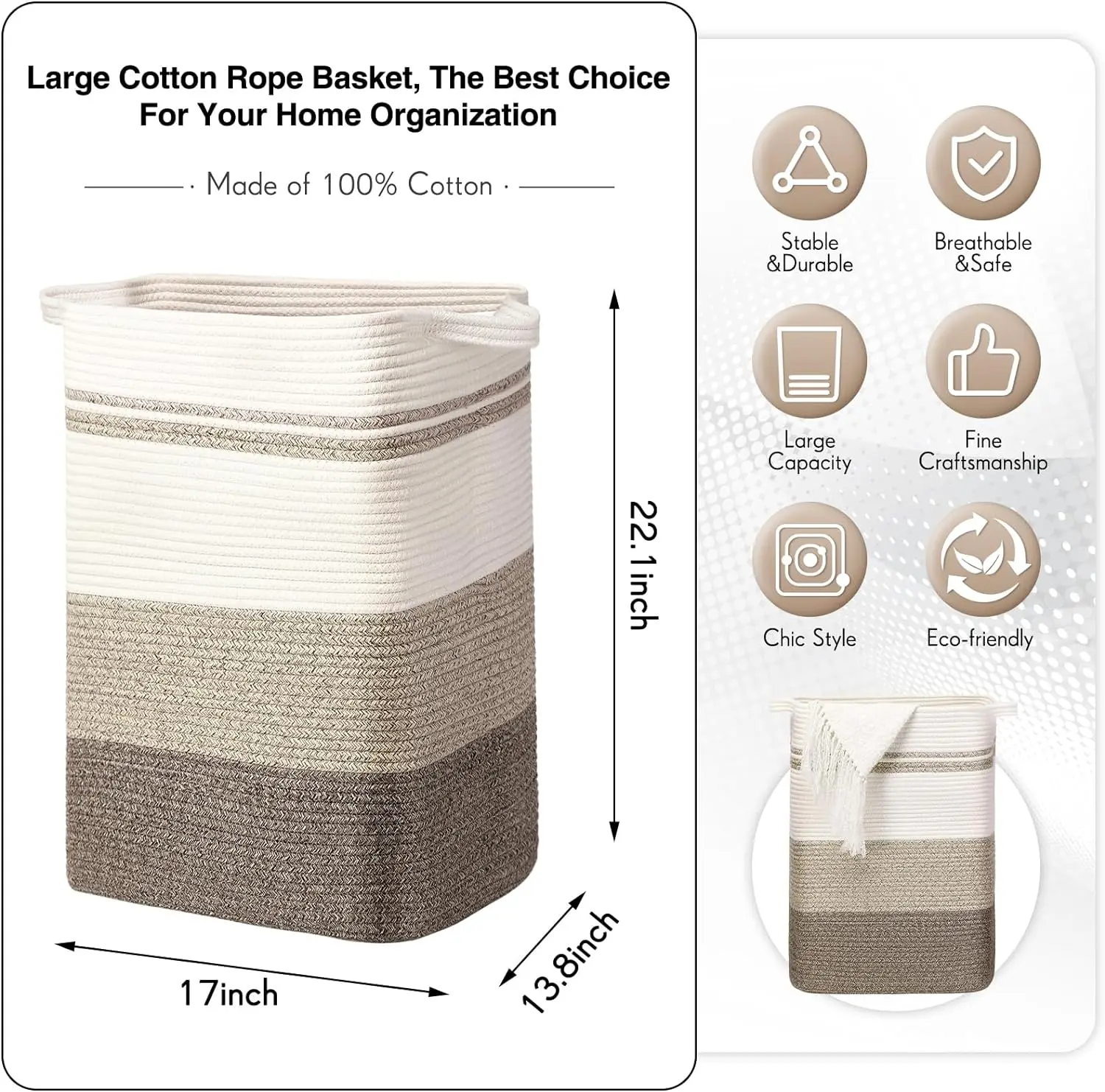 Laundry Hamper Extra Large Laundry Basket, Cotton Woven Storage Basket  Foldable   2024 Factory Wholesale