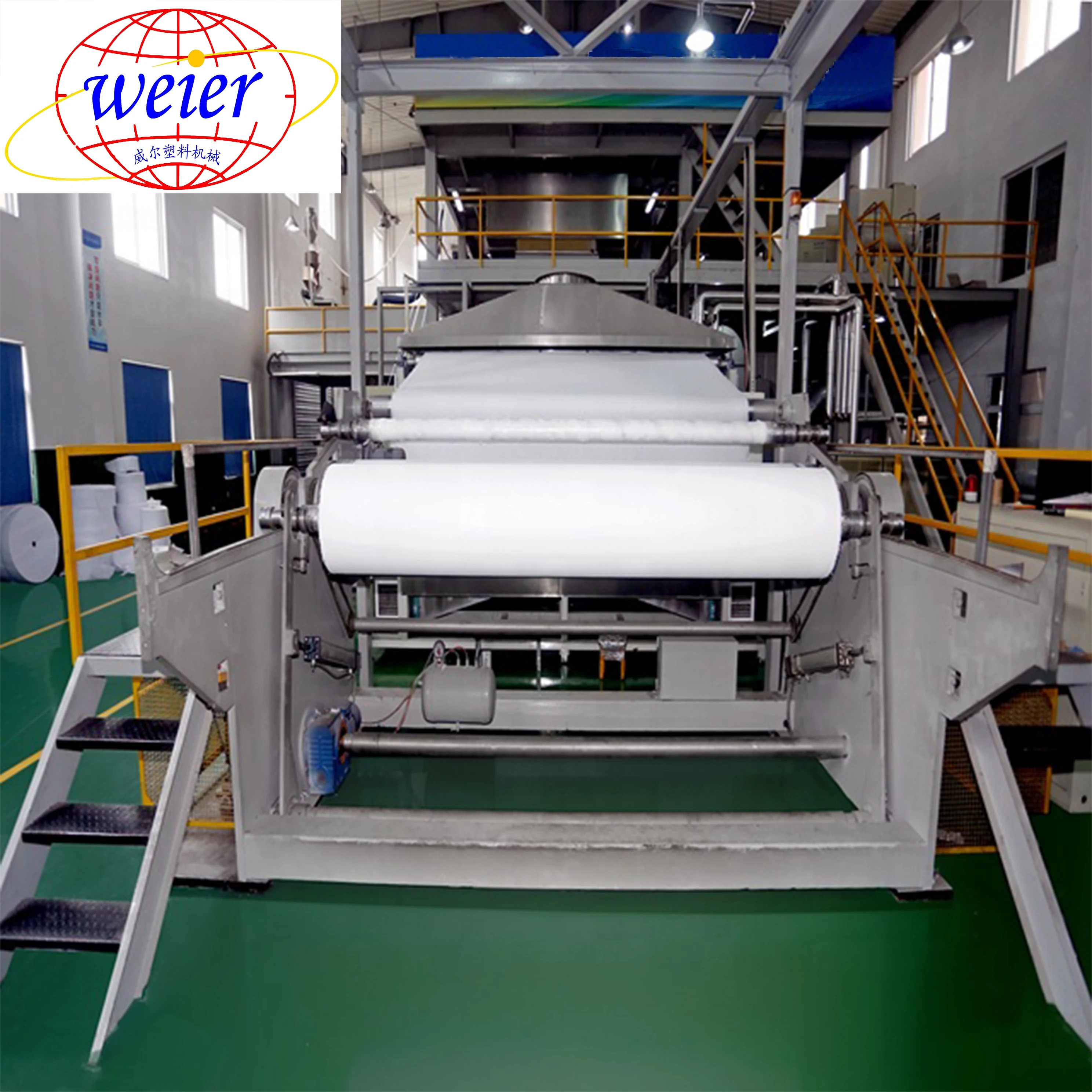 Line for the production of SMS filter material for masks of thermally bonded geotextiles made of PP