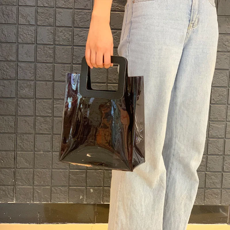 customizable hologram laser transparent PVC plastic tote bags shopping handbags with logo good quality gift bag beach bag