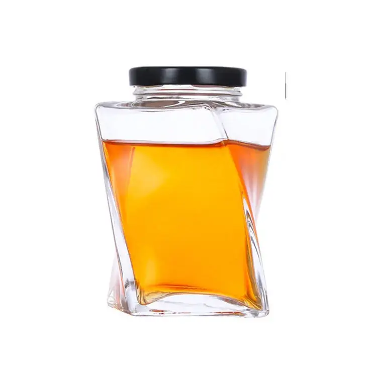 Putian Honey jar 350ml empty transparent food storage container glass jam jar with metal screw lid