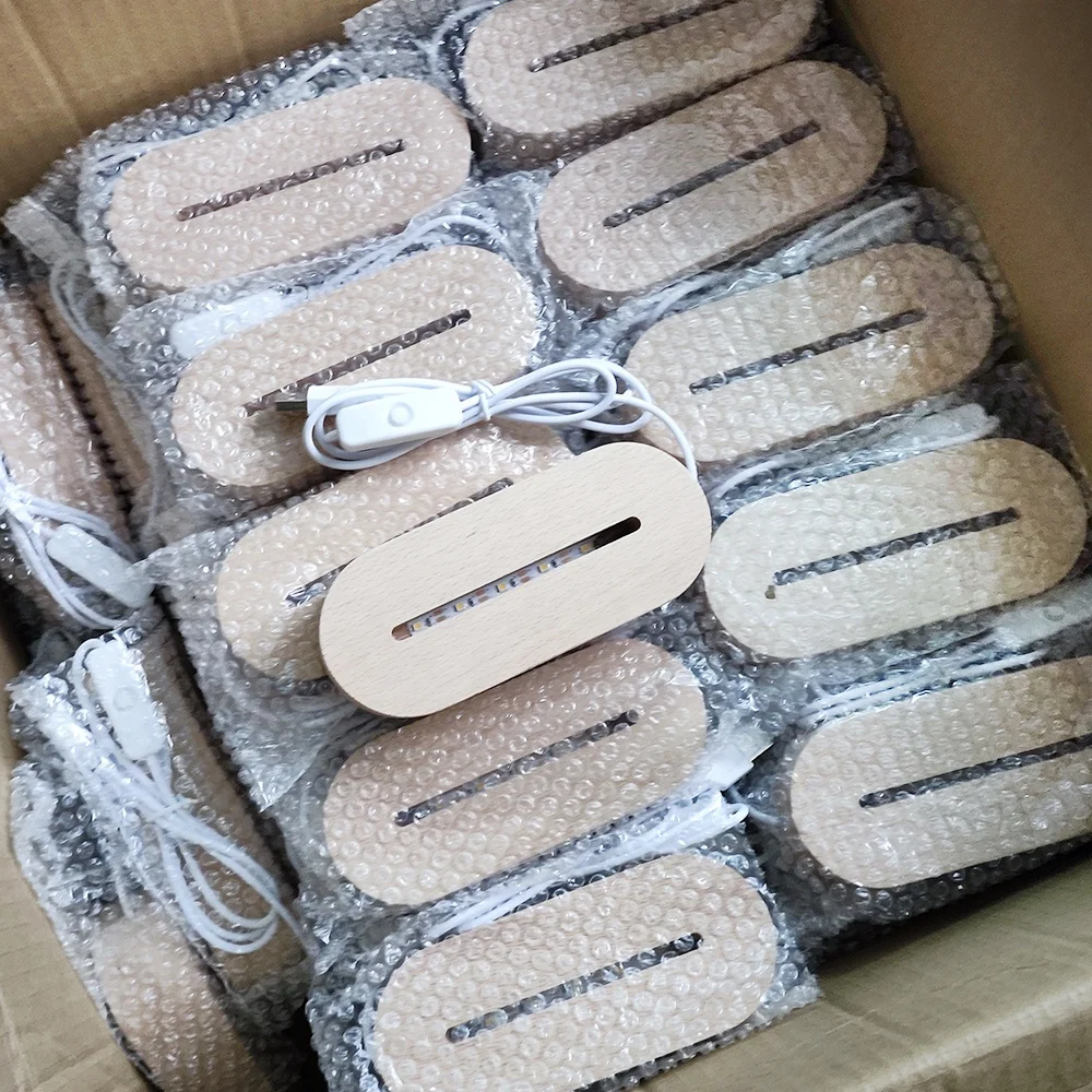 Customized Creative Wood Craft Glowing Gallery Alphabet LED Night Light Luminous Base Wooden 3D LED Lamp Base Wooden Light Base