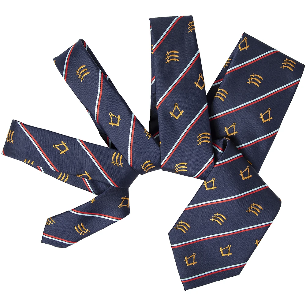 Men Custom Printed Ties Masonic Gold Square Compass Logo Microfiber Polyester Woven Neckties and Bowtie Various Styles In China