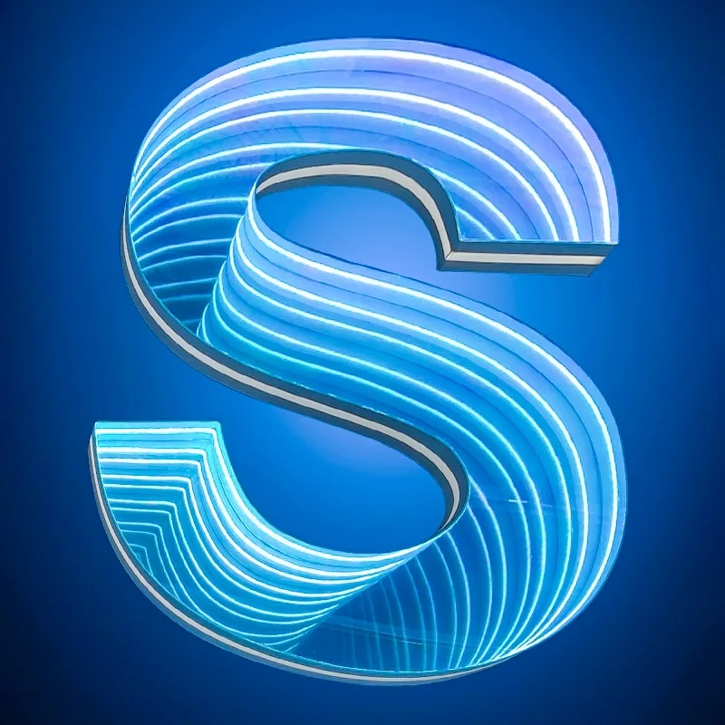 Customized abyss mirror luminous letters outdoor logo wall bar door advertising sign 3D Infinity Mirror colorful letters