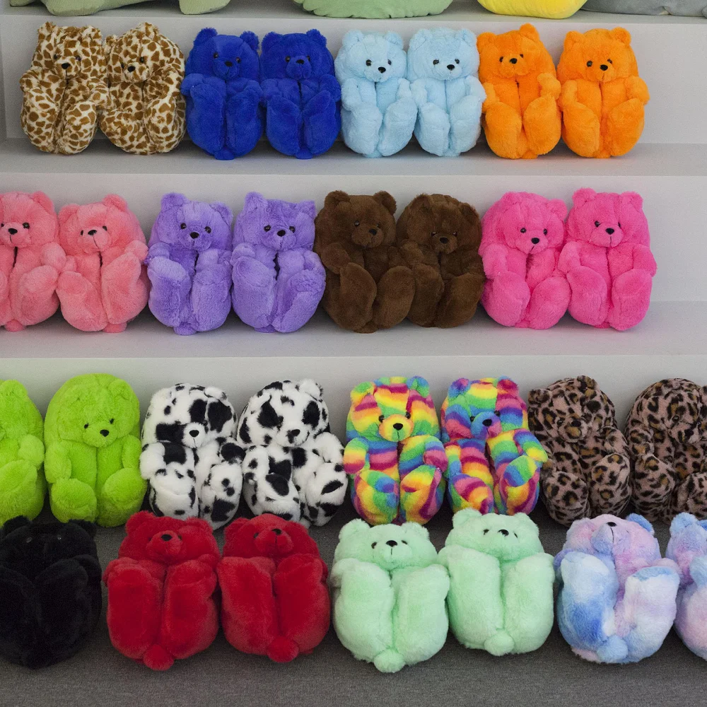 
Fluffy Warm Teddy Bear Plush Animal House Slippers Novelty Animal Shaped Plush Teddy Bear Slippers 