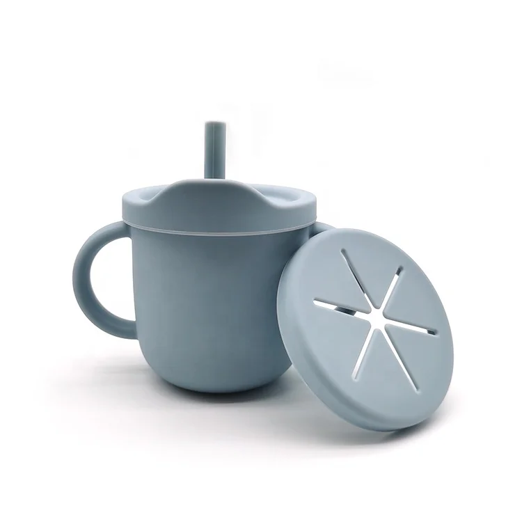 
2 In 1 Toddler Drink Cup Silicone Feeding Baby Cup Set Cartoon Eco Drinking Training Baby Sippy Cups With Handles 