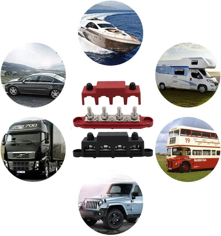 12V 250A Big Current Automatic Marine Power Busbar Power Terminal Distribution Block  4*M10 Studs and 3*M4 Screws with Cover