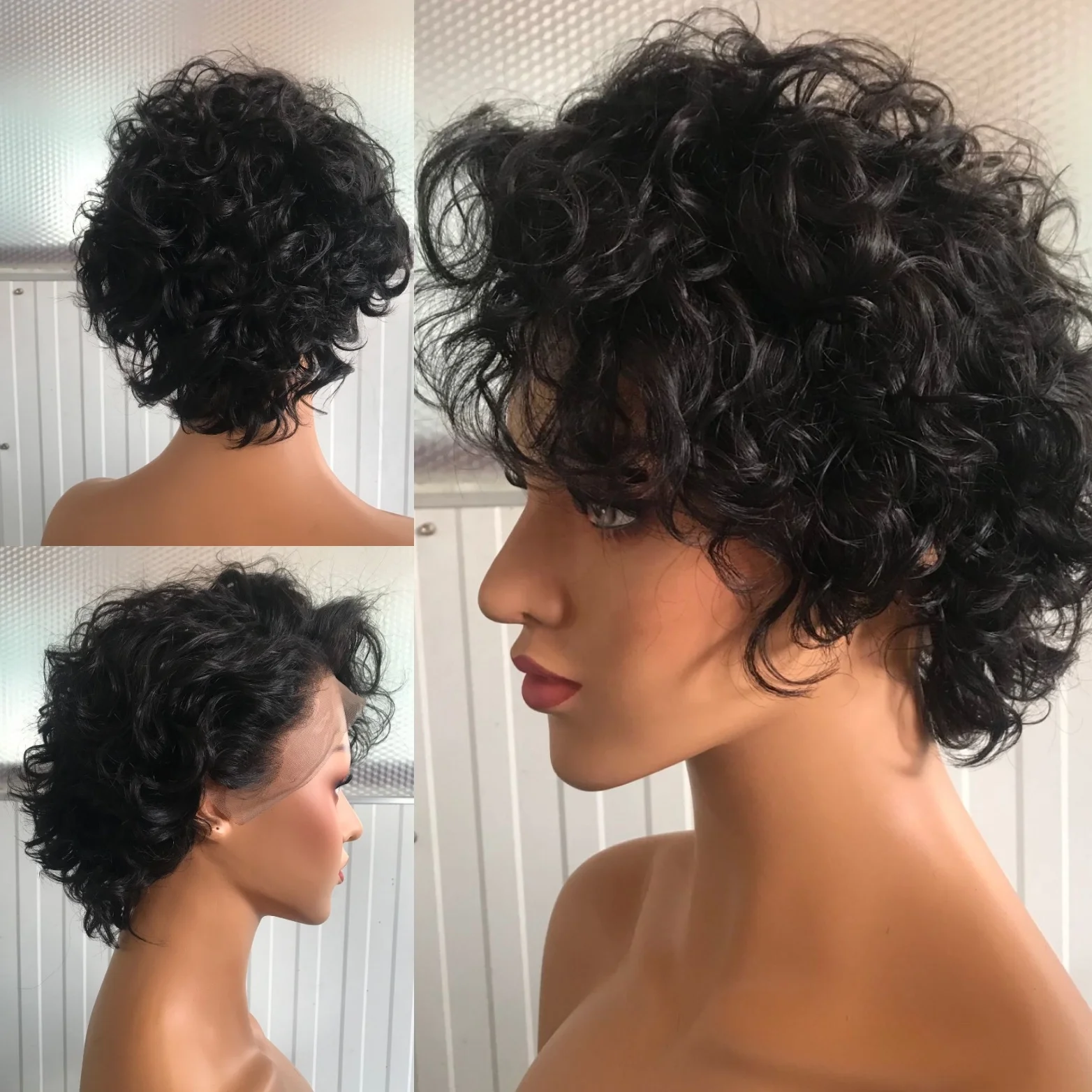 Amara best sale wave short pixie wig top quality pixie curly short wigs wholesale price lace front pixie cut wig in qingdaostock