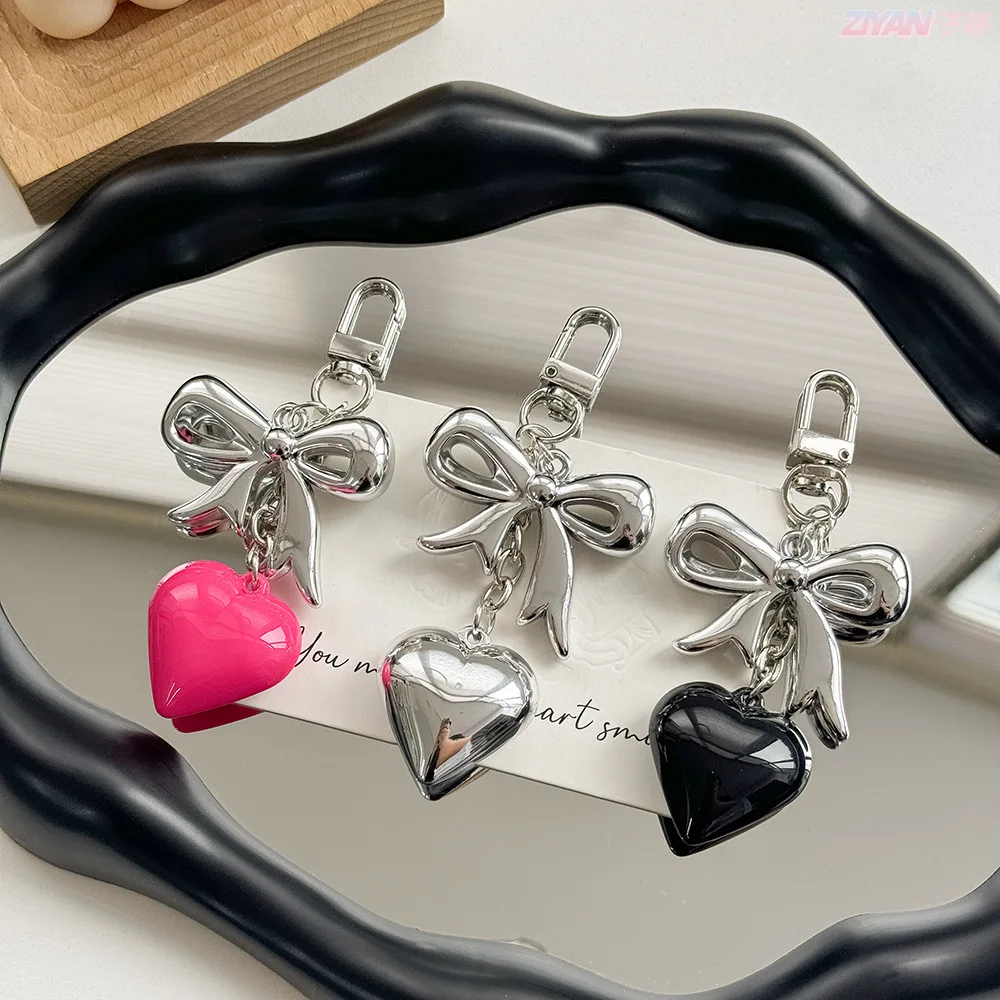 Creative Bow Tie Acrylic Heart Keychain Cute 3D Heart Keychain Car Key Chain Bag charm pendant Big Love Bow Couple keychains