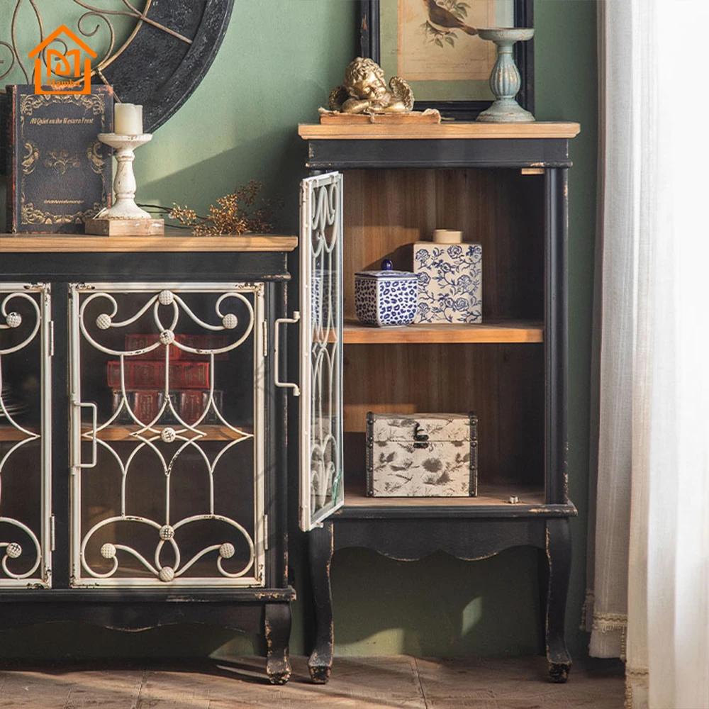 Nordic Retro Black Wooden Decorative Traditional Display Cabinet Home Furniture Latest Modern Designs Living Room Cabinets