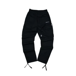 Mens hot selling casual vintage hip hop wide leg straight trousers autumn army green webbing cotton baggy cargo pants