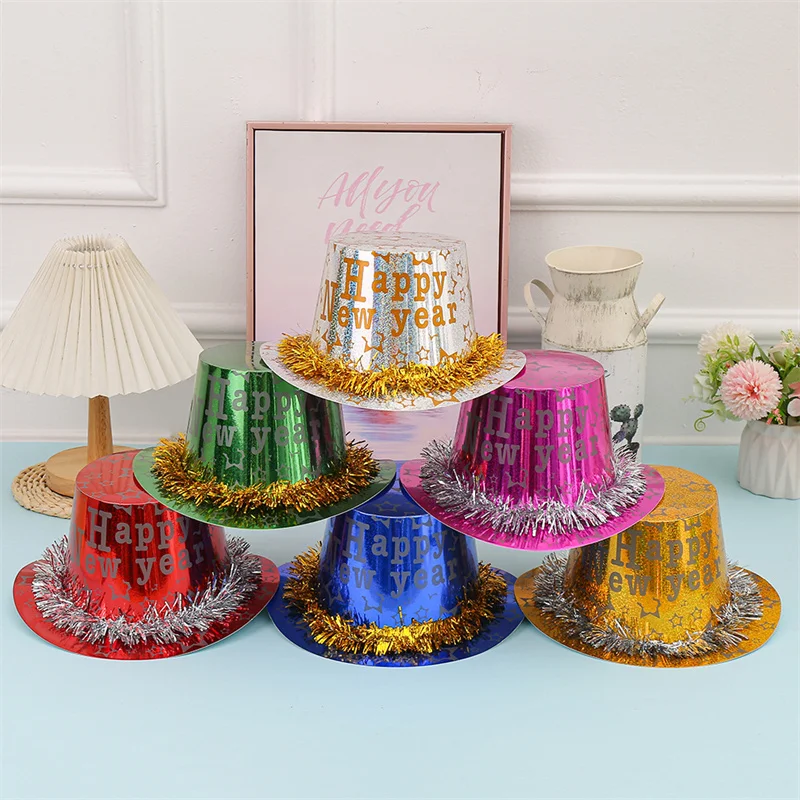 Party Dots whosale 2025 Happy New Year Party  Christmas foil pary hats Decorations Tinsel Fringe Paper Hat