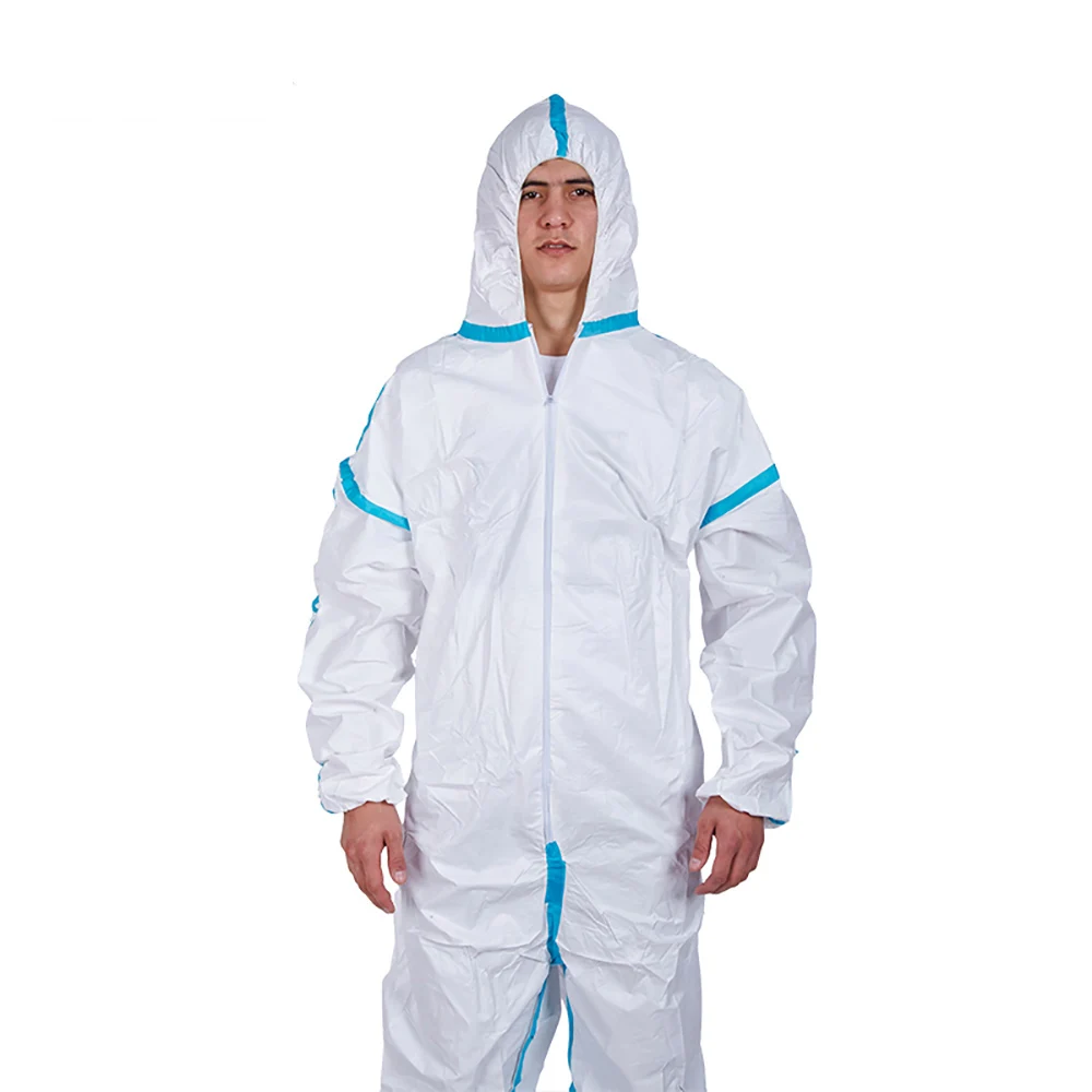 Cheap Type 5 6 PPE Coveralls Waterproof Breathable Sf Hooded Industrial Disposable SMS Microporous Coverall With Hood