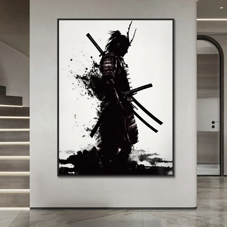 Wall Hanging Ink Figure Canvas Prints Abstract Retro Decorative Painting Asian Samurai Japanese Art