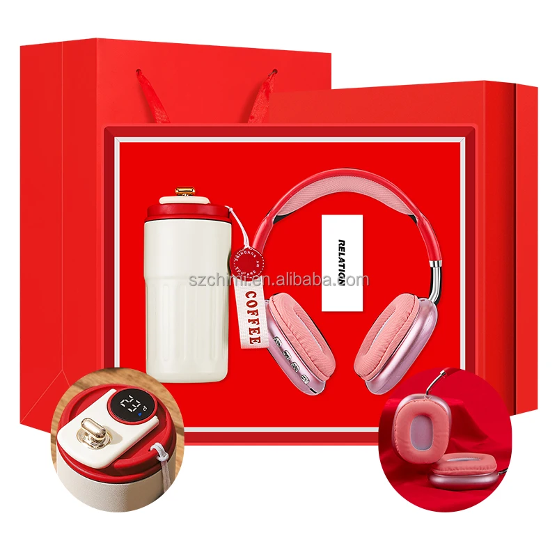 new produkt 2024 temperature display vacuum Mug + wireless Headset custom promotional gift set business corporate gift