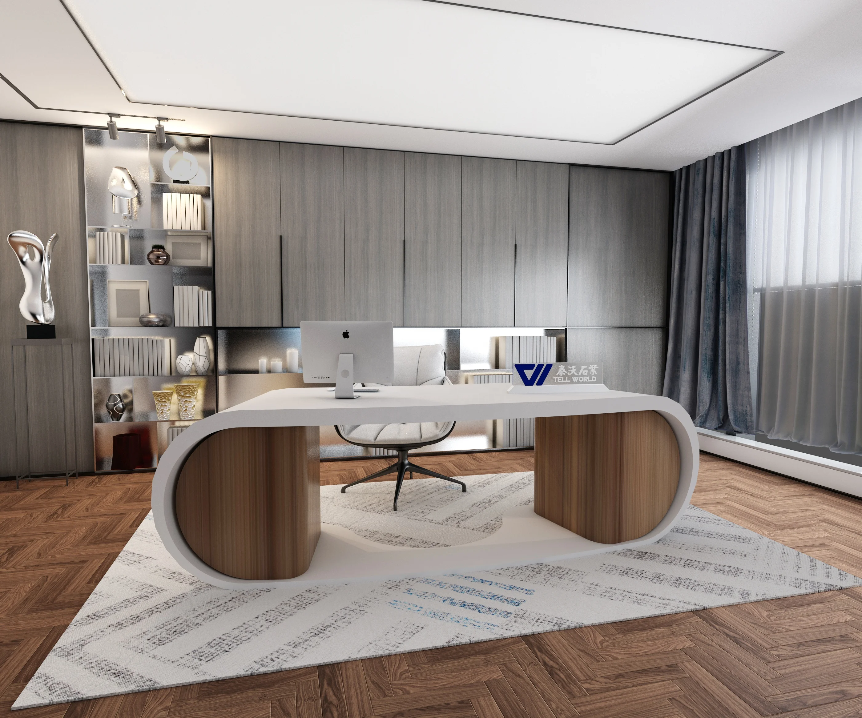 Antique White Office CEO Desks Acrylic Luxury Director Table With Filing Cabinets For CEO Office