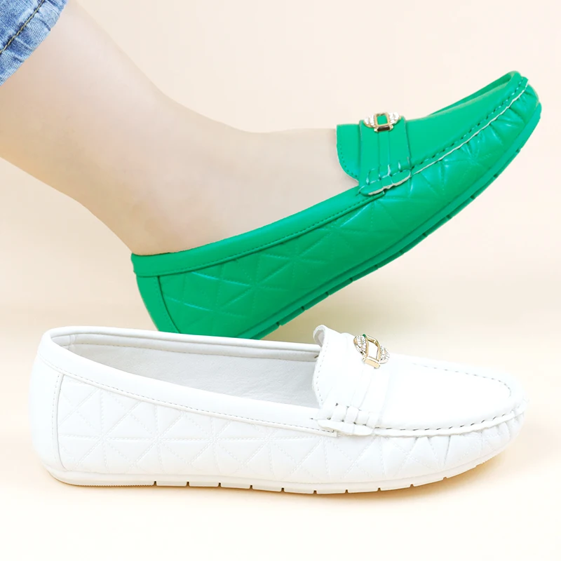 Peas Shoes Women moccasins Spring Autumn Casual round closed toe metal buckle Pregnant boat shoes Mother Pu Flat Shoes