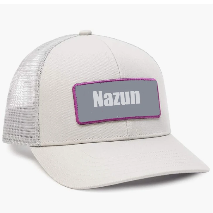 Custom design khaki 6 panel curved brim embroidered trucker hat custom