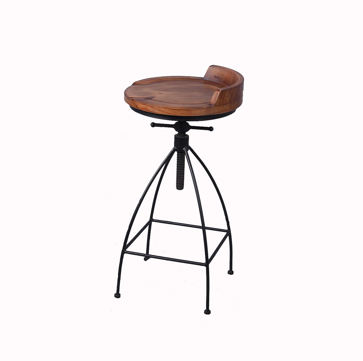 Industrial Bistro Low Back Wood Seat Iron Bar Leg Bar Stool