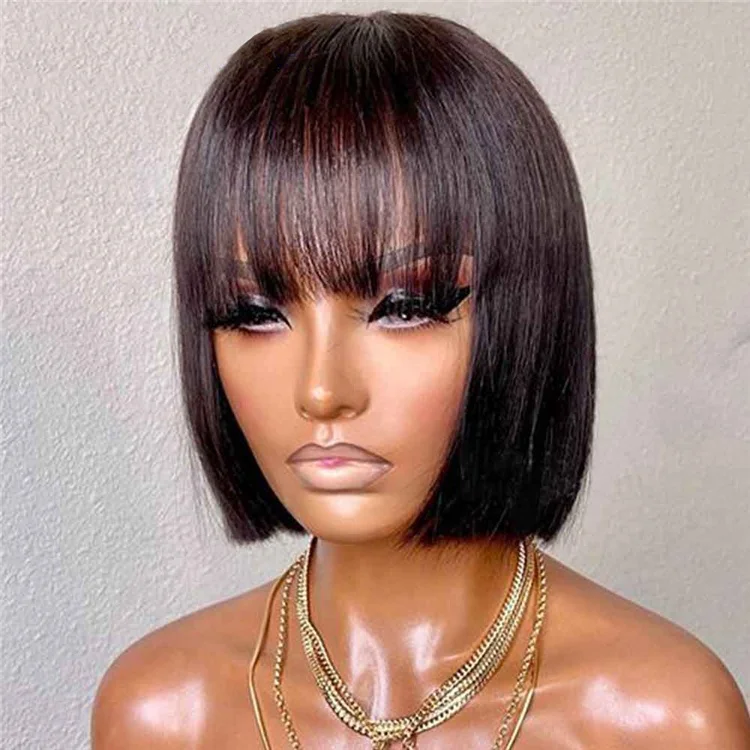 
Short Bob Bang Wig for Black Women Peruvian Virgin 100 Human Hair Short Bob Wig Vendor Wholesale Guangzhou Wigs 