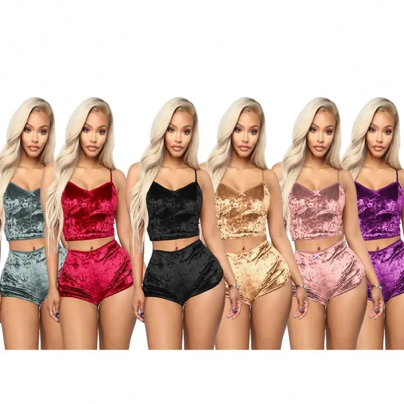 2021 Hot Sale pajama shorts set for women ladies sleepwear sexy chemise bleu pour femme