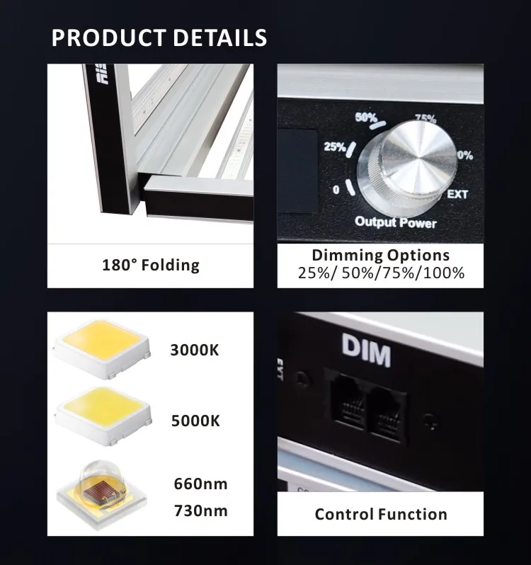 Risengreen 640 645 650Watt Carambloa Fullspectrum 1000W Vertical Farming Samsung Lm301B Lm301H Meanwell Bars Led Grow Lights