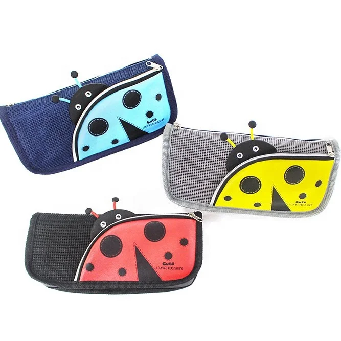 Холщовая Сетчатая Сумка-пенал на молнии с изображением божьей коровки для учеников