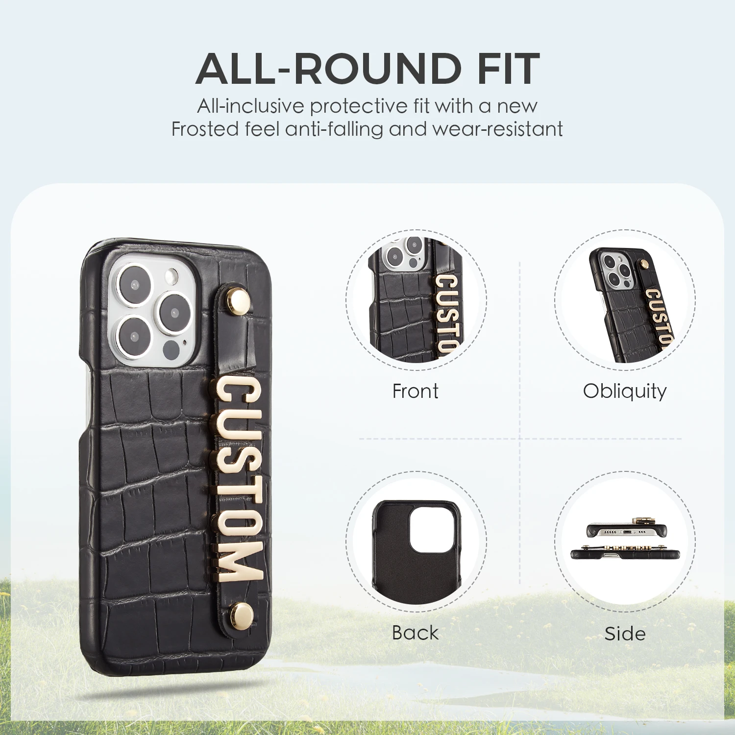 Holding Strap Metal Personalization Crocodile pattern Leather Phone Case For iPhone 11 12 13 14 Pro Max