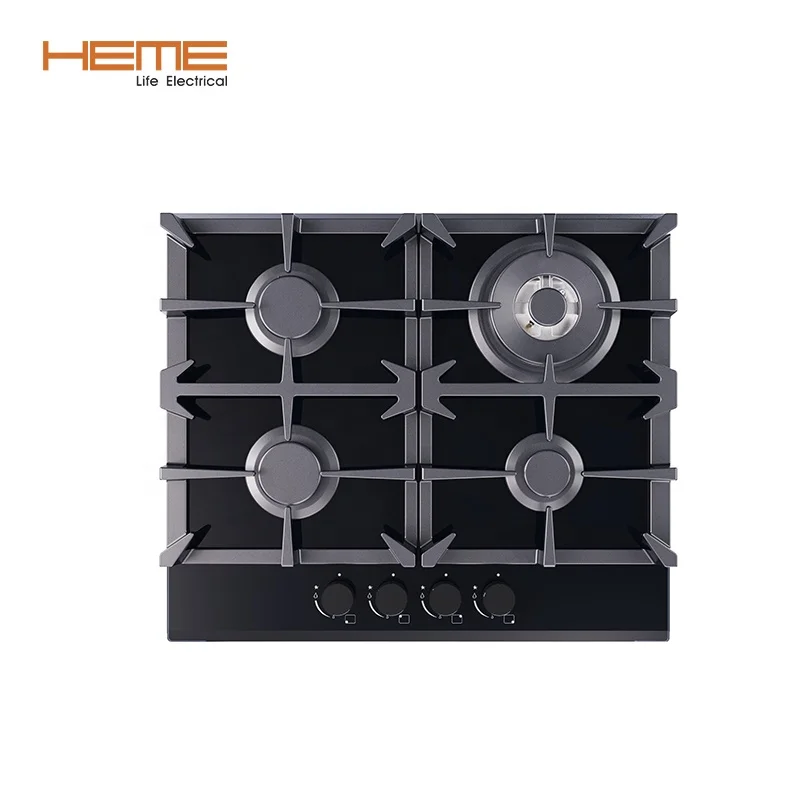 Custom Build in 4 SABAF Burner Gas Hob Black Tempered Glass Cocina a Gas
