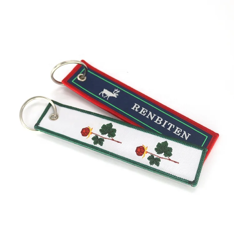 Wholesale Cheap Custom Floral Animal Logo Jet Tags Double Sides Lovely Woven Keychains for Suitcases