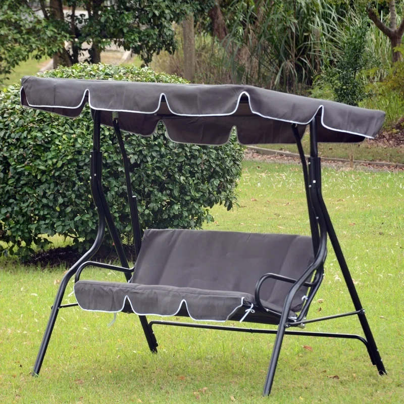 Экономичный Железный Комплект качелей для патио, качели с 3 сиденьями, садовое уличное качели из ротанга