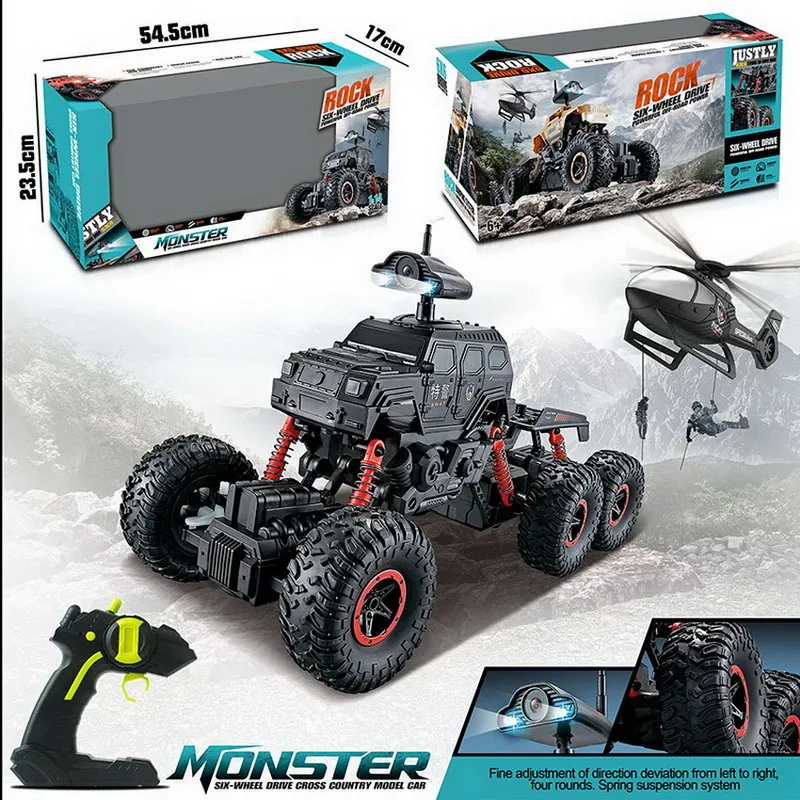 Shock Absorbers Six-Wheel 4X4 Swat Police Truck Off-Road Climbing Vehicle Remote Control Rc Car Toys With Airplane