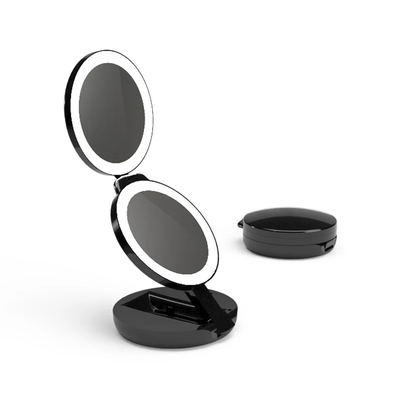 Promotional Three Folded Portable Makeup Mirror With Lights Fashionable Handheld Mirror 2 Sided Magnifying Cosmetic mirror