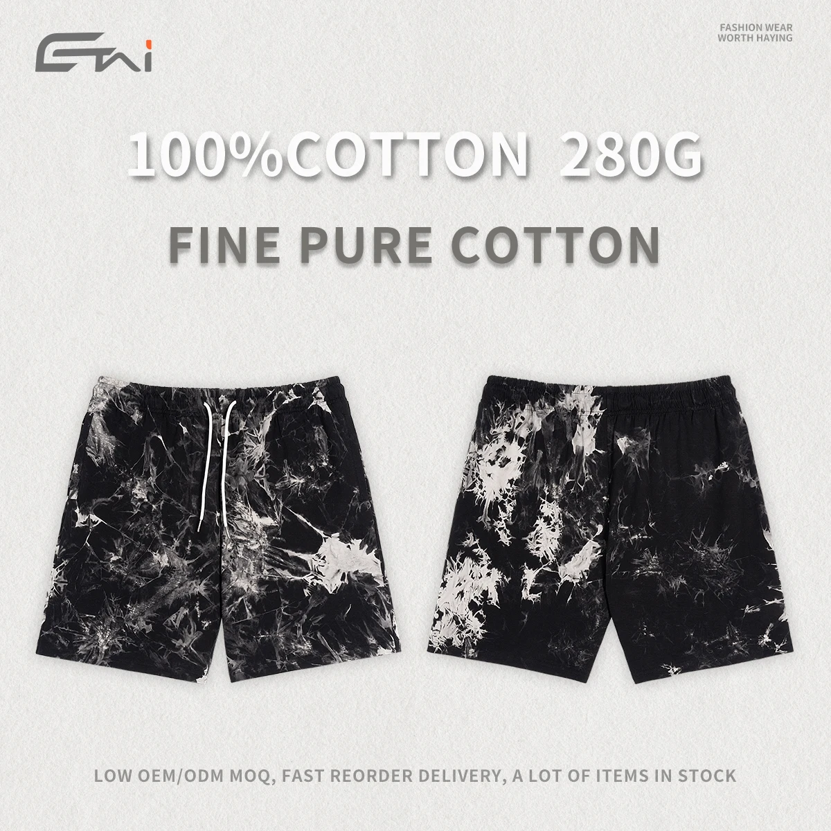 Wholesale baggy shorts pants 100% cotton tie dye knee length shorts for men