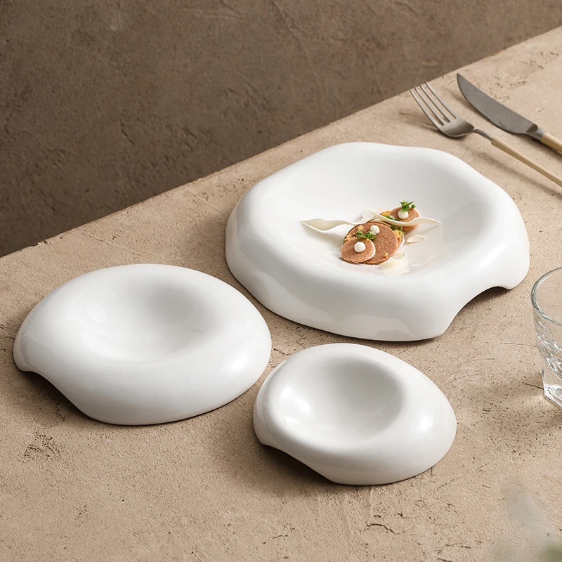 Lotus leaf shape beautiful dish white ceramic French platter hotel special tableware