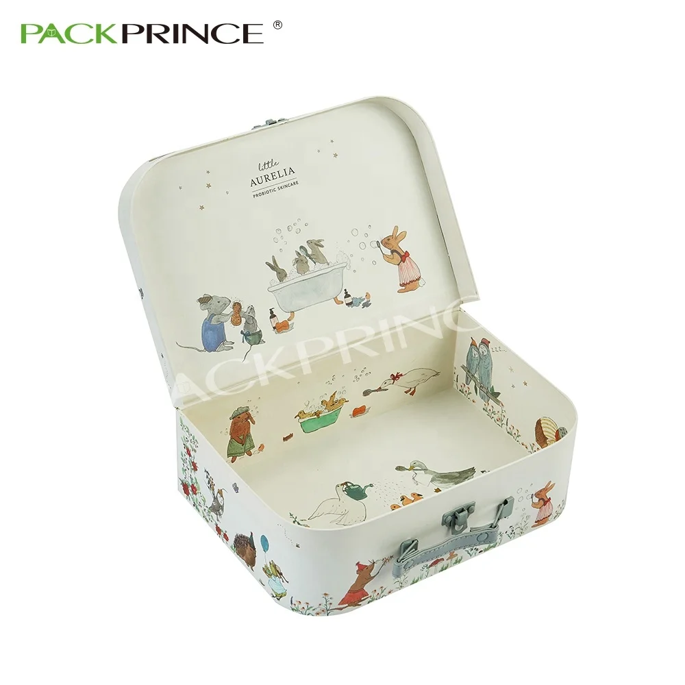 Wholesale Luxury ECO Friendly Mini Kids Rigid Paper Packaging Gift Box Cardboard Suitcase With Handle