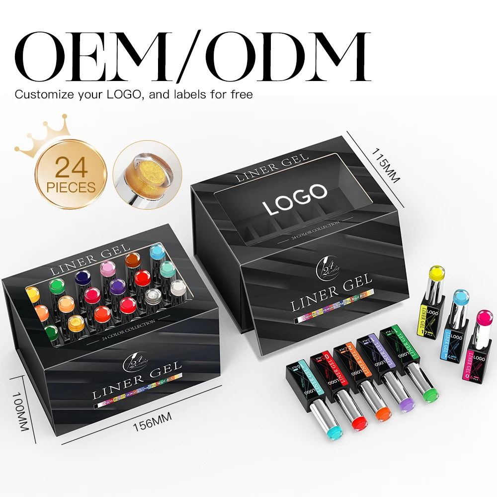 AS Professional Nail Art Gel Liner Kit 24 Colors 8ml UV Gel Polish Private Label Custom Logo Line Varnish Vernis Gel Set