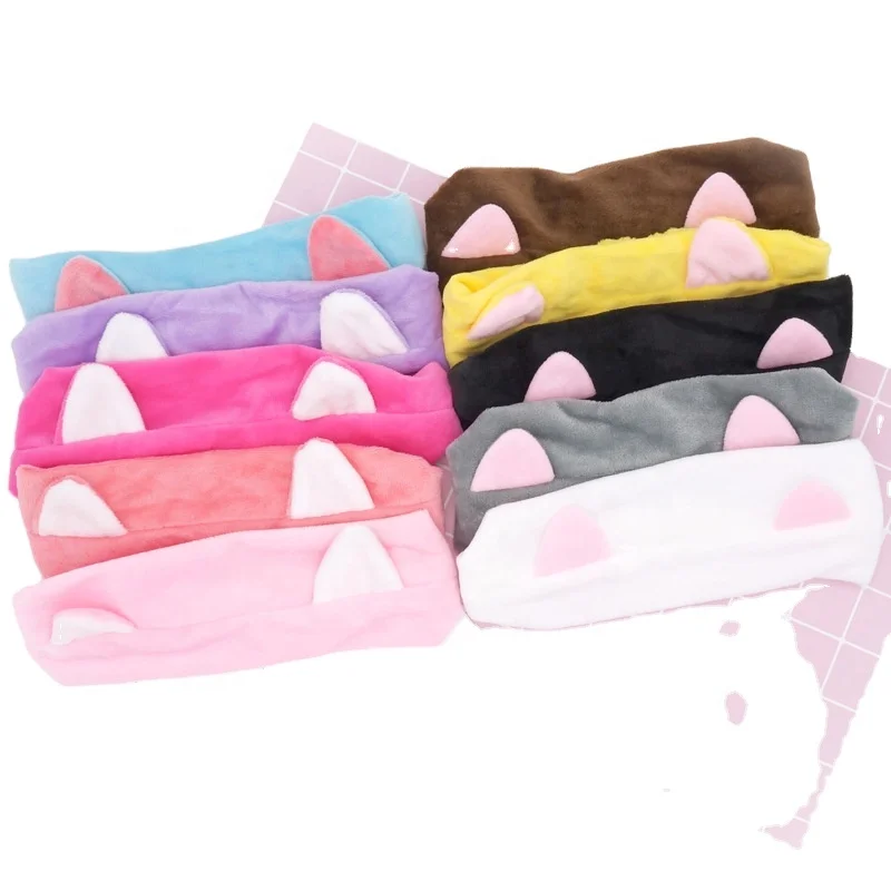 Cute Make Up Plush Cat Headband Soft Stretch Hair Accessories Wash Face Shower Cosmetic Cloth Headwrap for Fashion Adult