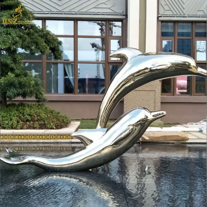 Garden Decorative Sculpture Metal Craft Life Size Stainless Steel Dolphin Pool Statue
