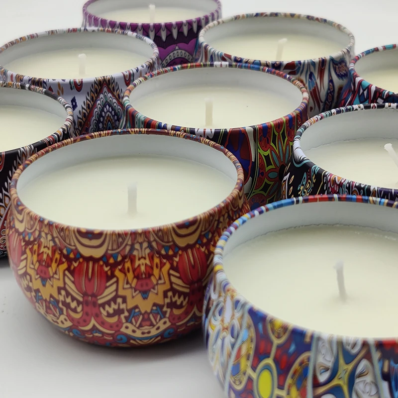 Round Small Travel Tin Home Fragrance Eco Natural Strong Scent Soy Wax Tealight Candle With Lid