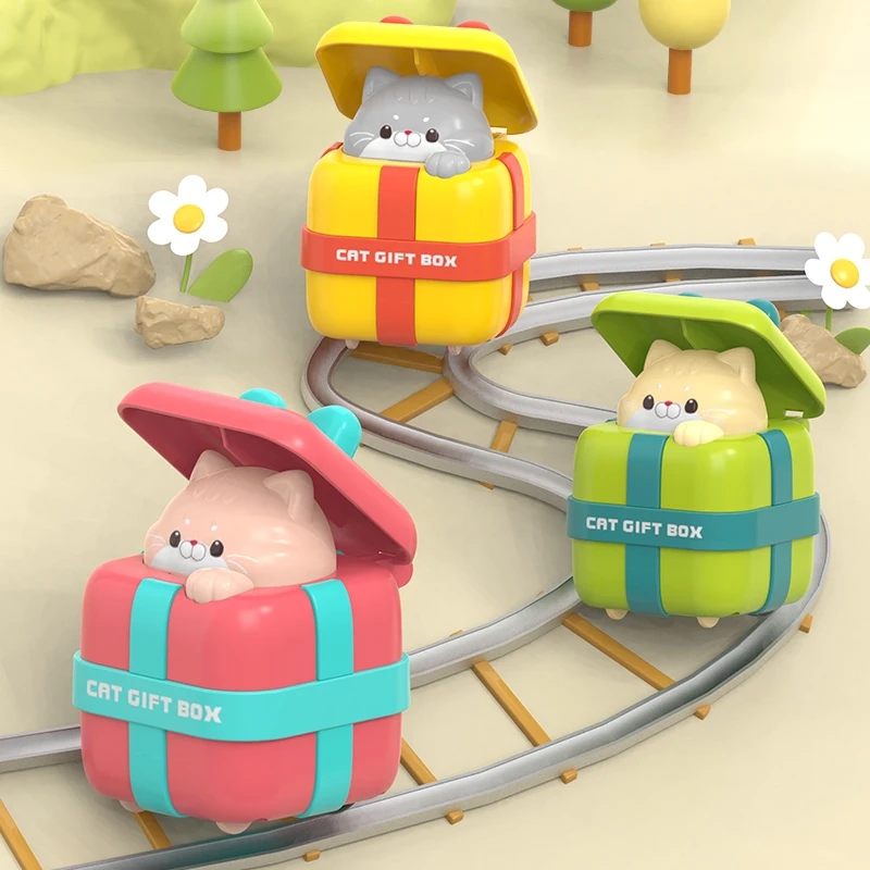 FiveStar New Cute Sliding Pull-back Cat Car Friction Toy Vehicle Plastic Cartoon Gift Cat Press and Go Cars Toys For Children
