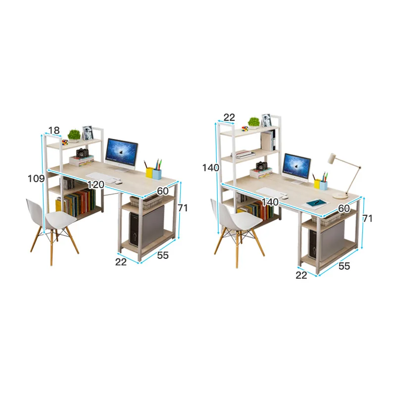 
Steel wood desktop bookshelf integrated office desk for student with bookshelf 
