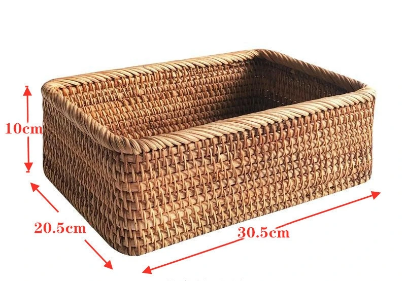 Environmental Friendly Hand - Woven Cosmetics Snacks Square Rattan Woven Set Of 3 - Piece Storage Box