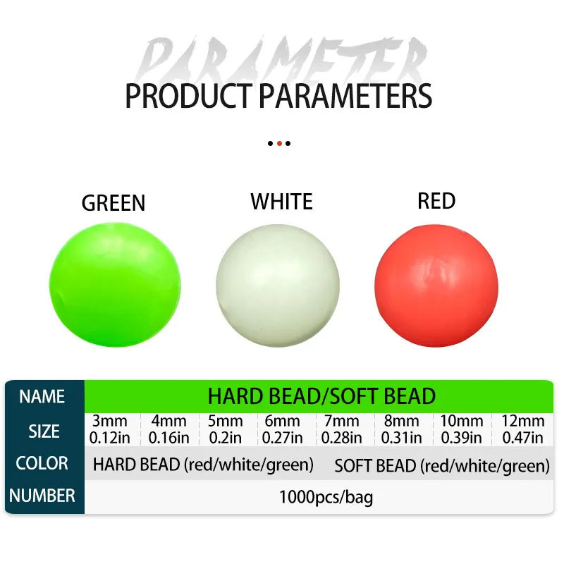 1000pcs Glow Fishing Beads hard Plastic /Soft Rubber Colorful Fish Beads Luminous Round Fishing Lures Accessories beads fish