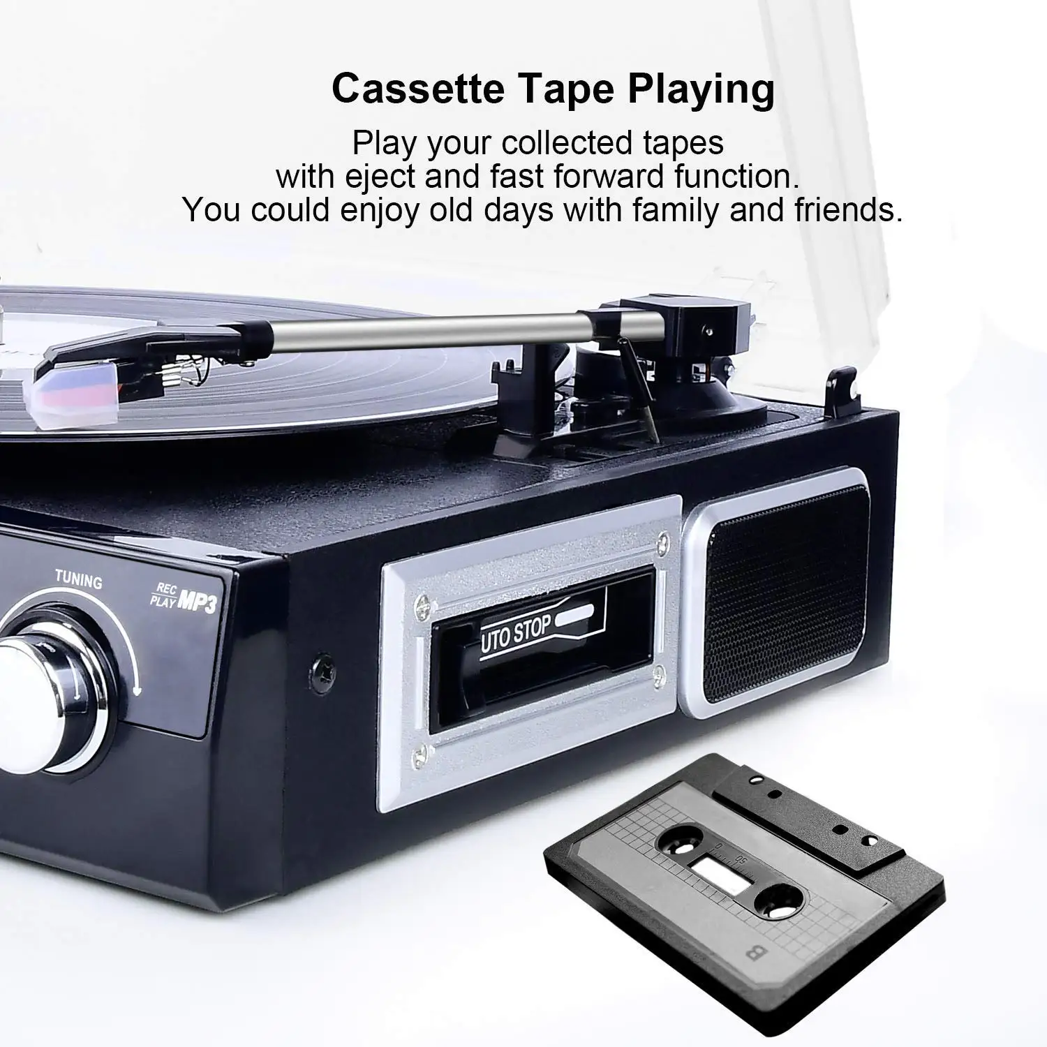 Turntable Vinyl Recorder  Player/Converter with Pitch Control,Tone Control/PC Encoding/Recording, Aux in/Built-in stereo speaker