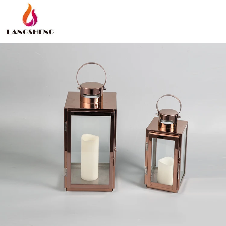 
Copper metal rose gold stainless steel candle holder candleholder lantern for home decor 
